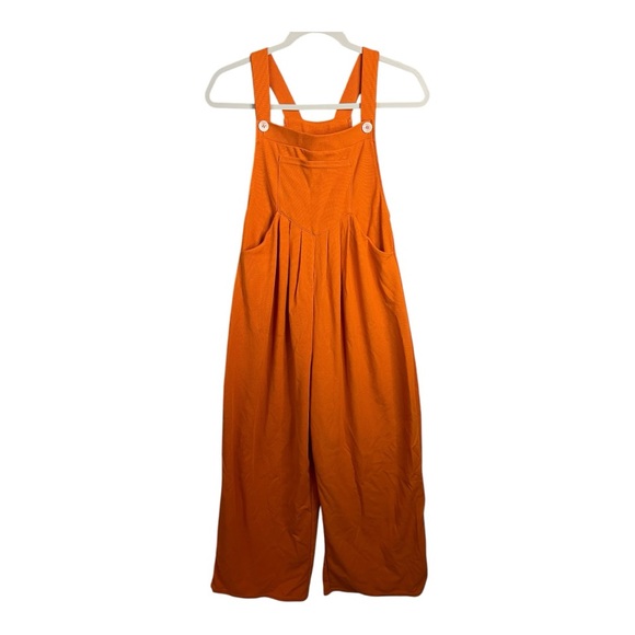 Halara Adjustable Strap Button Front Waffle Casual Overalls in Apricot Orange XS - Picture 5 of 11